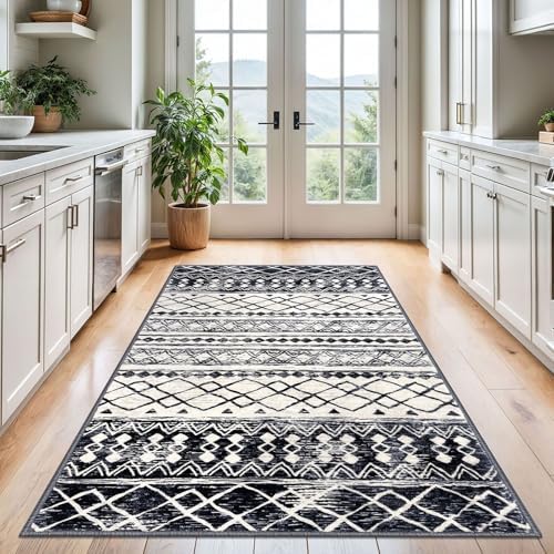 KUTA 4x6 Rug Boho Moroccan Washable Kitchen Rug Black Navy Blue - Image 4