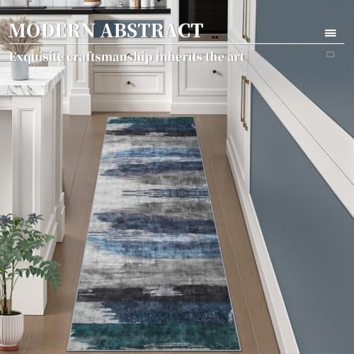 Ciicool 2x6 Runner Rugs for Hallway Kitchen, Modern Abstract Washable Navy - Image 3