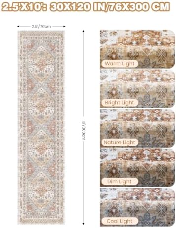 2.5x10 Kitchen Runner Rug Non Slip Vintage Washable Rugs - Image 2