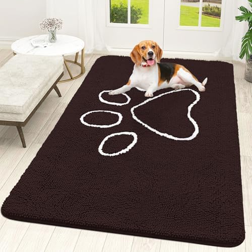 OLANLY Dog Door Mat for Muddy Paws 70x46, Paw Print Design Chenille Mud Mat by OLANLY