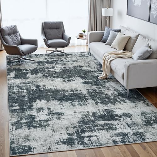 10x12 Area Rugs for Living Room: Washable Soft Black Abstract Carpet - Image 3