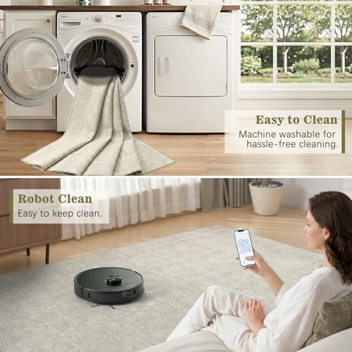 DCX Washable 9x12 Beige Rug, Stain Resistant Rubber Back Non Slip Rug - Image 6
