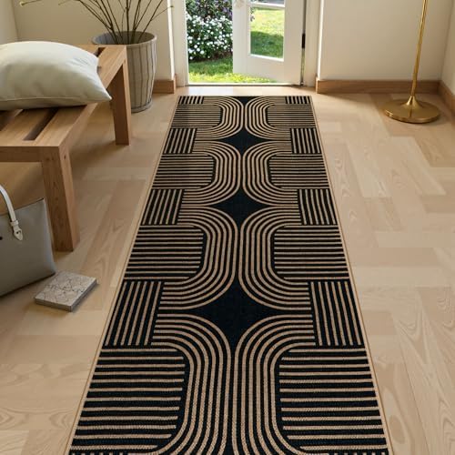 Lahome Modern Geometric Black Runner Rug, 2x8 Indoor Outdoor Hallway Runner by Lahome