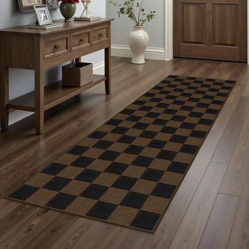 Rugalia Easy Jute Checkered Runner Rug 2x6 Coffee Rugs Runner by Rugalia