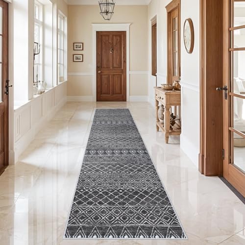 3x12 Runner Rug for Hallway: Long Kitchen Machine Washable Runner Black - Image 4