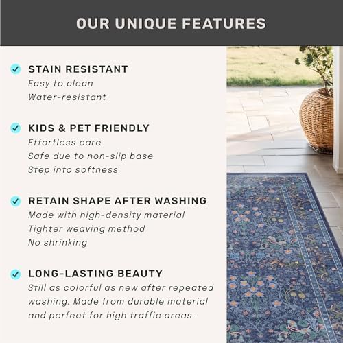 Dark Blue Washable 2x4 Runner Rug - Image 6