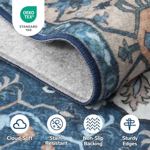 Lessymo Area Rugs 9 x 12 for Living Room, Large Washable Carpet Blue Brown - Image 6