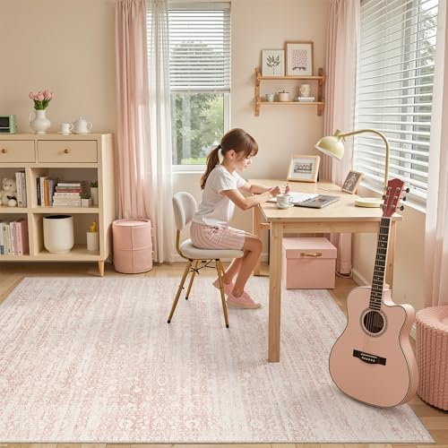 Soalmost Pink 5x7 Area Rugs for Baby Girl Nursery, Washable Soft Rugs - Image 2