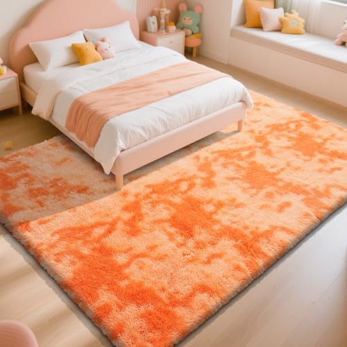 Mottled Orange 8x10 Area Rugs for Bedroom, Fluffy Rug Large Bedroom Carpet - Image 3