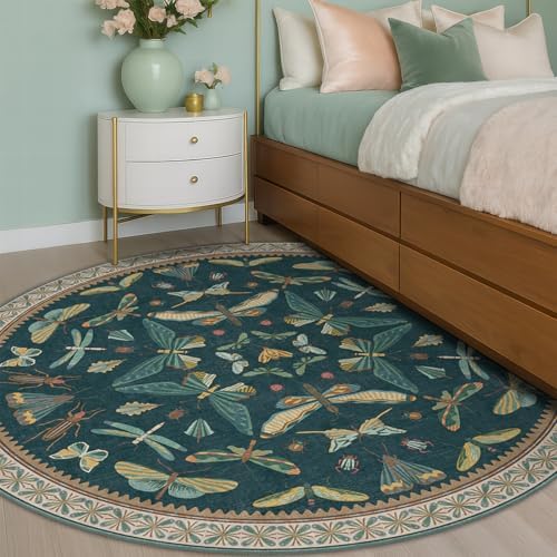 Washable Teal Round Rug 6ft, Non Slip Boho Carpet - Image 3