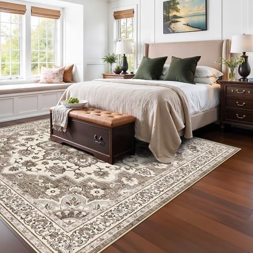 Living Room 7x7 Square Rug: Thin Vintage Washable Area Rugs - Image 4
