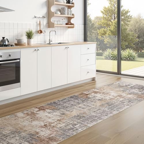 DMOYEST Washable Runner Rug for Hallway: 2.6x8 Neutral Modern Abstract Low Pile - Image 4