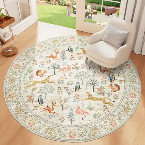 DUKINO 5ft Round Rug, Washable Animal Non Slip Circle Area Rug - Image 3