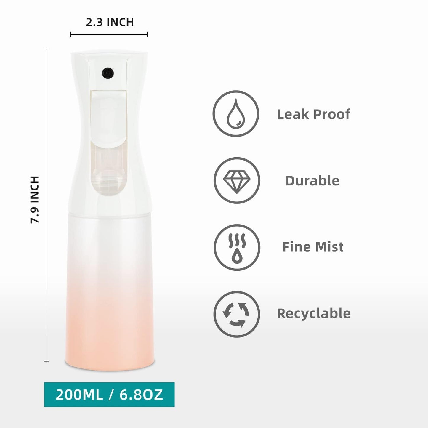 Spray Bottle for Hair (6.8OZ /200ML) Continuous Ultra Fine Mist Sprayer for Hair, Salons, Barber, Plants, Skin Care, Cleaning 2 Pack MATTE PINK
