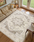 Washable Area Rug-9X12 Vintage Neutral Soft Brown by MICGEEK