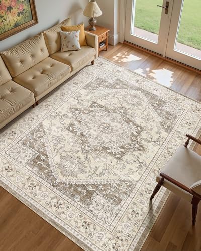 Washable Area Rug-9X12 Vintage Neutral Soft Brown by MICGEEK