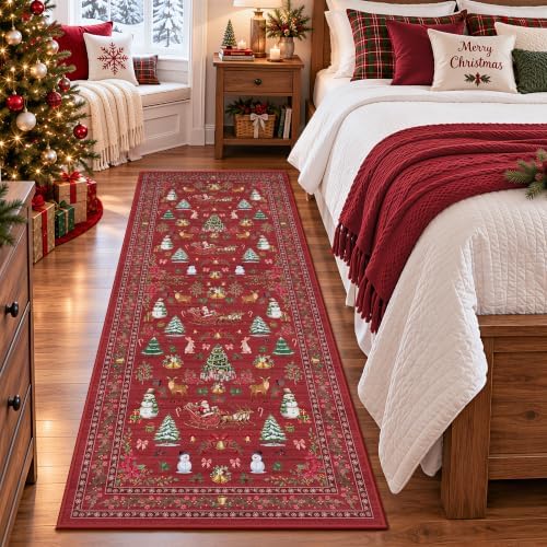 Christmas Runner Rug 2x6 Red Washable Rugs - Image 4