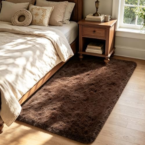 Brown 3x7 Area Rugs for Bedroom, Fluffy Shag Rug Small Rug Bedroom Carpet - Image 2