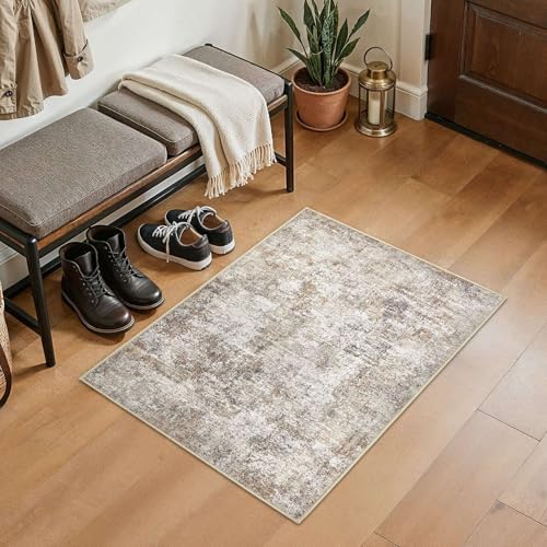 2x3 Area Rugs for Living Room Washable Abstract Rug Brown/Grey - Image 5