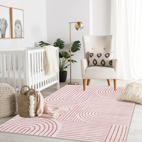 Lahome Abstract Washable Pink Rug, 4x6 Rugs - Image 5