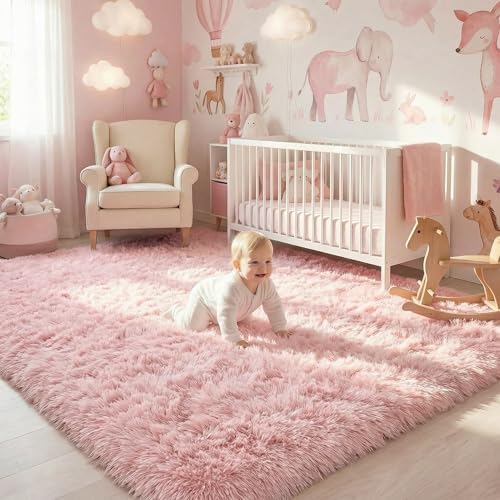 Amdrebio Pink Fluffy Shaggy Kids Area Rug 3x5 - Image 6
