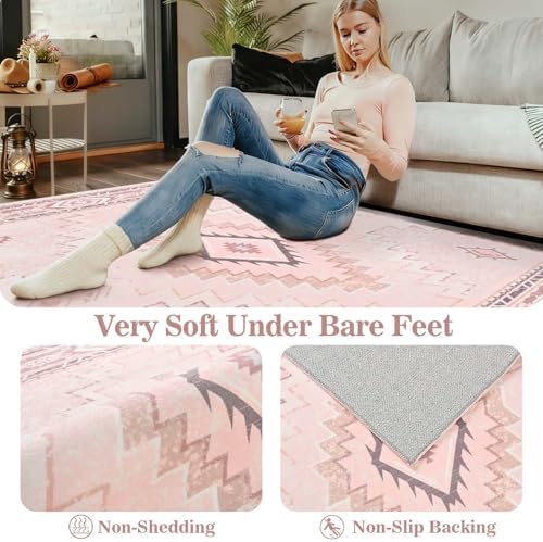 Yinhua Pink Rug 2x3 Non Slip, Western Washable Rug Low-Pile - Image 6