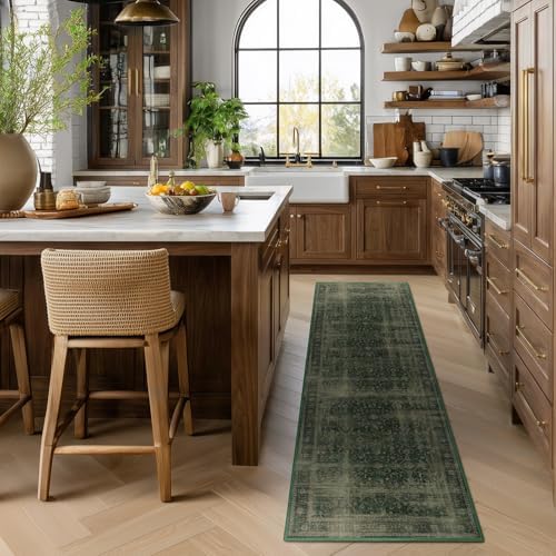 Dark Green 2x6 Hallway Runner Rug, Washable Non Slip Thin Carpet Runners - Image 3
