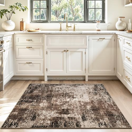 Entryway Rug 3x4 Brown Bedroom Area Rug Washable Non Slip Abstract Boho Rugs - Image 4