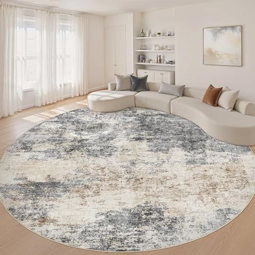 LOONGRUG Round Rug 10x10 Washable Circle Large Neutral Modern Abstract Rug by LOONGRUG