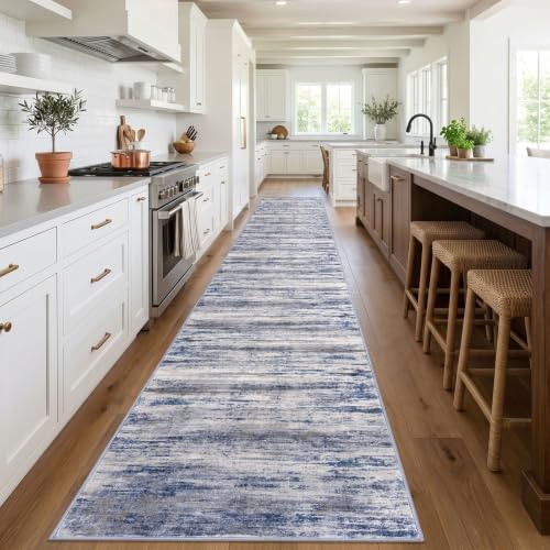 KOZYFLY Modern Long Hallway Runner Rug 3x20 Washable Rug Runner Grey Blue - Image 2