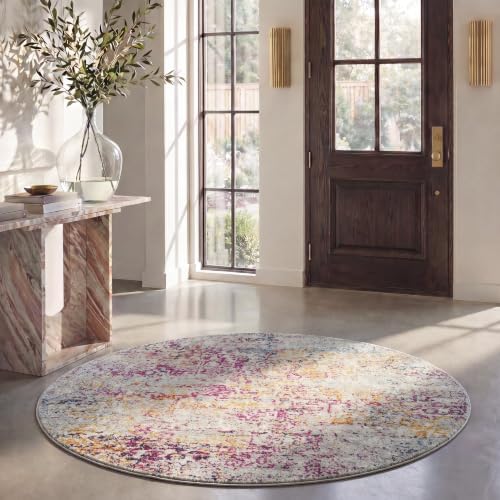 SAFAVIEH Evoke Round Rug 5'3", Ivory & Fuchsia EVK256Q by Unknown