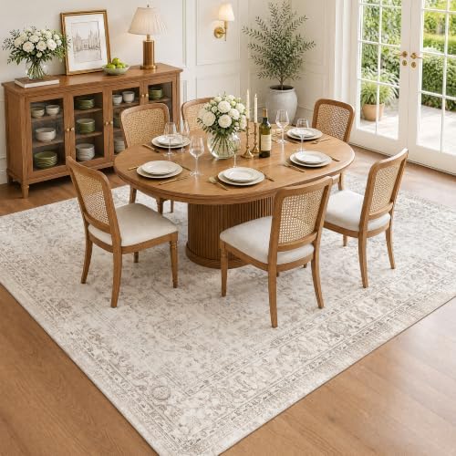 FMFUNCTEX 5x7 Washable Beige Neutral Vintage Retro Area Rug - Image 3