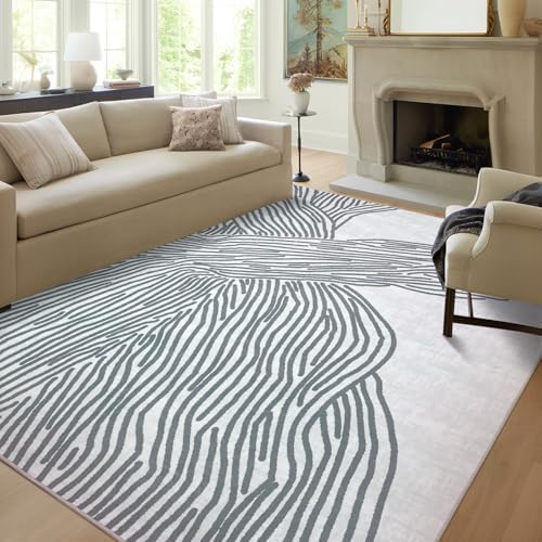 YIHOUSE Grey Rug for Living Room, 5×7 Modern Abstract Area Rug, Geometric - Image 7