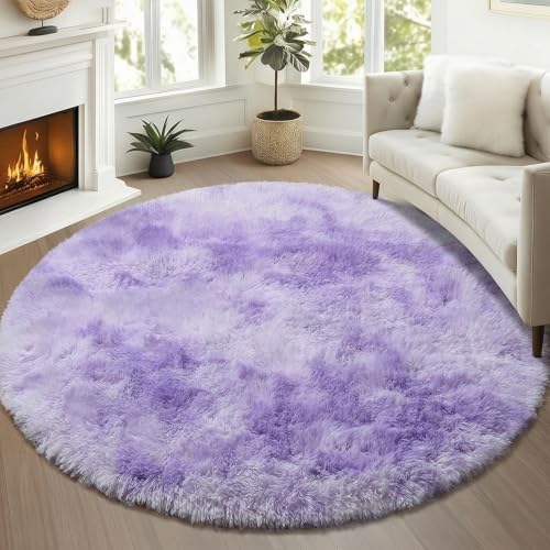 Tie-Dye Purple Fluffy Round Rug Circle Area Rugs 4ft - Image 5