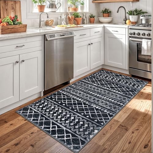 KUTA Vintage Boho Washable Rugs 3x5, Moroccan Entryway Rug Black - Image 2