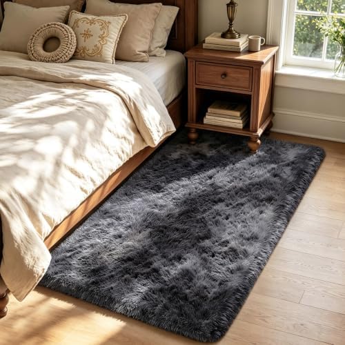 Mottled Grey 2x6 Area Rugs for Bedroom, Fluffy Rug Small Rug Bedside Carpet - Image 2
