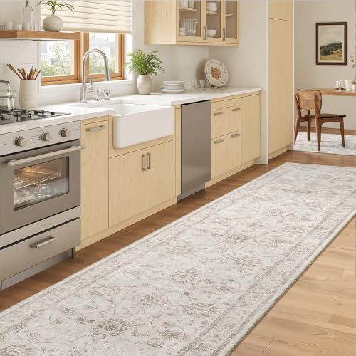 Madane Rug Runner for Hallway 2.5x10, Washable Kitchen Runner Brown/Ivory - Image 2