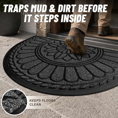 Mibao Half Round Door Mat, Non-Slip Welcome Entrance Way Durable Rubber - Image 2