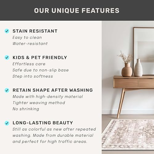 Hazo Haus Washable Neutral Farmhouse Living Room Rug, 4x6 Area Rugs - Image 5