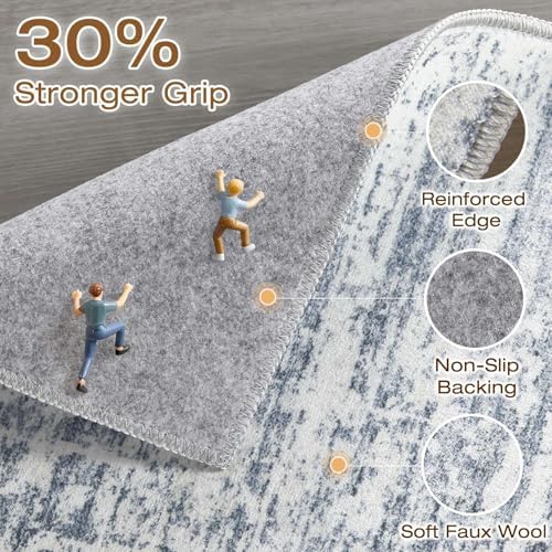 LOONGRUG Runner Rug 3x8 Washable Non-Slip Kitchen Neutral Rug Blue - Image 3