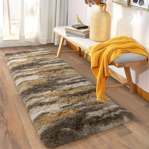 Soft Runner Rugs for Bedroom Hallways, 2x6 Abstract Brown Fluffy Shag Throw - Image 3