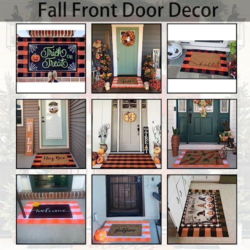 Orange and Black Plaid Rug, Cotton Washable Hand-Woven Rug - Image 7