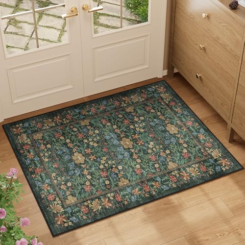 DUKINO 2x3 Entryway Rug, Washable Vintage Floral Area Rug - Image 3