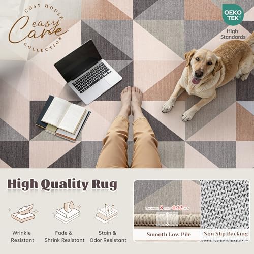 Washable Rug 9x12 Area Rugs: Modern Geometric Area Rug - Image 3