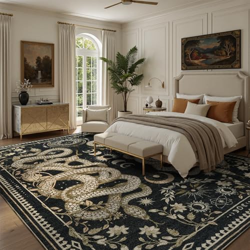 DCX 7x9 Snake Rug for Living Room: Gothic Washable Indoor Carpet Black - Image 4