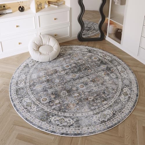 Rugcomf Round Area Rug 4ft Washable Vintage Non Slip - Image 5
