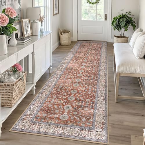 KUTA Vintage Washable Runner Rug, 2.6x10 Red Clay Runners by KUTA