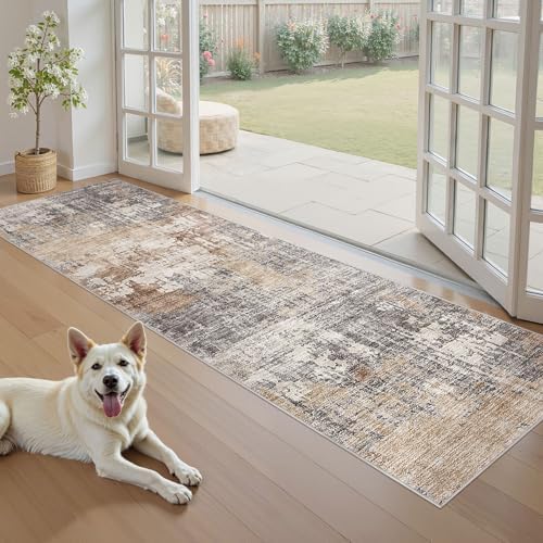 DMOYEST Washable Runner Rug for Hallway: 2.6x8 Neutral Modern Abstract Low Pile - Image 5
