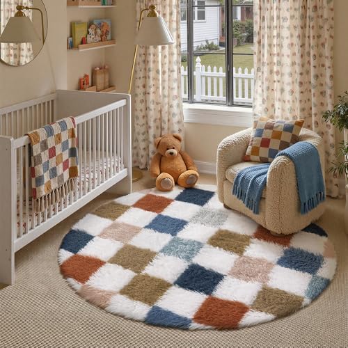 PureCozy Checkered Round Rug 5ft by PureCozy