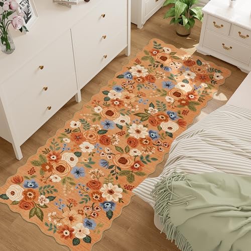 DUKINO 2.6x8 Runner Rug, Floral Washable Kitchen Rugs Non Slip by DUKINO